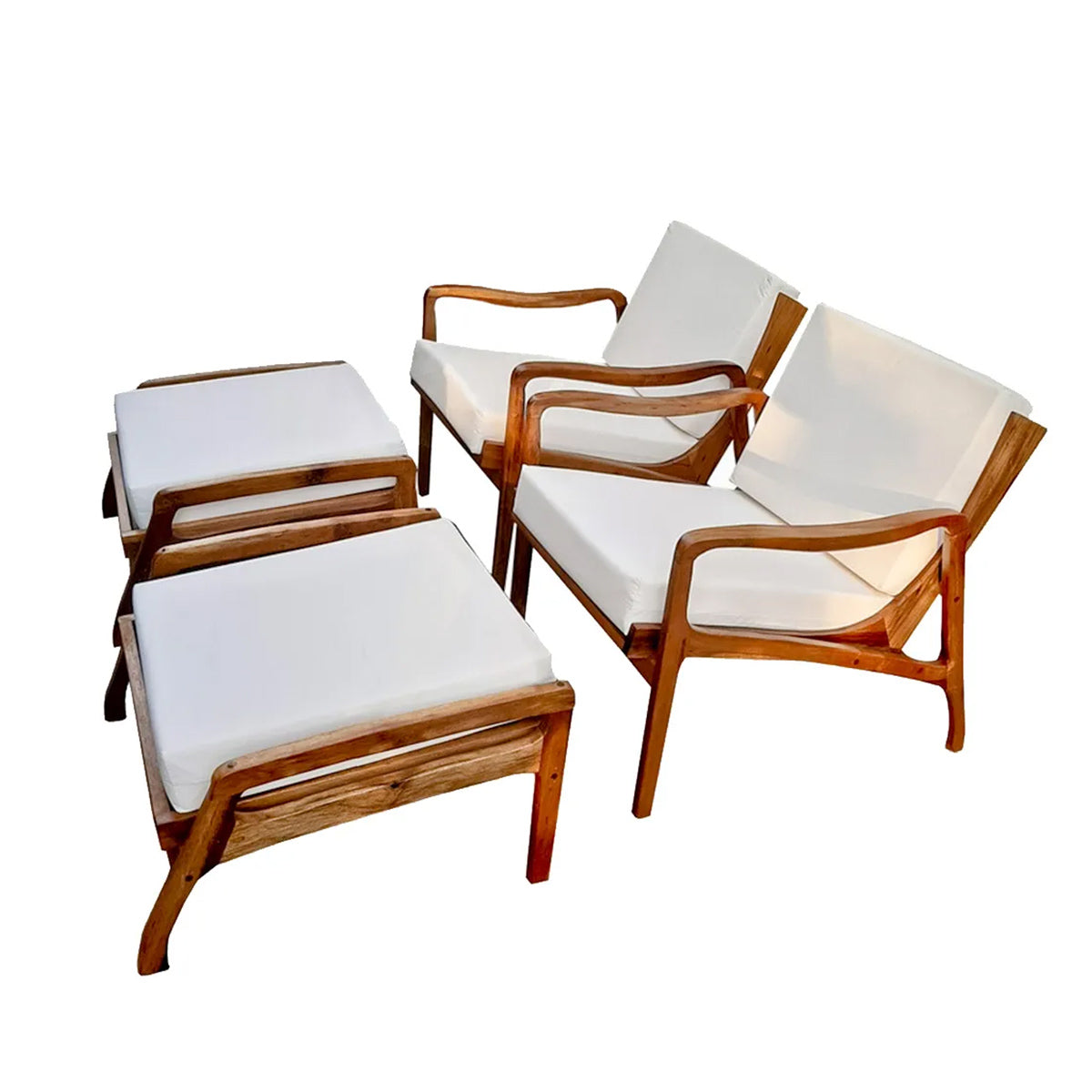 02 Poltronas E 02 Puffs De Madeira Maciça Demolição Morumbi Com Futons Inclusos
