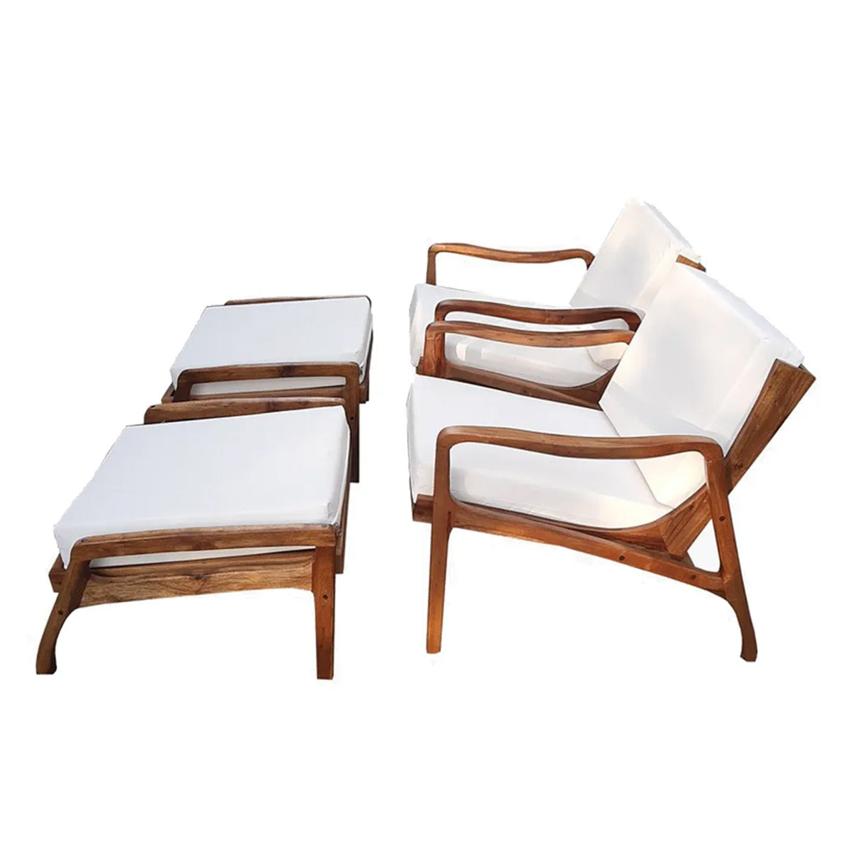 02 Poltronas E 02 Puffs De Madeira Maciça Demolição Morumbi Com Futons Inclusos