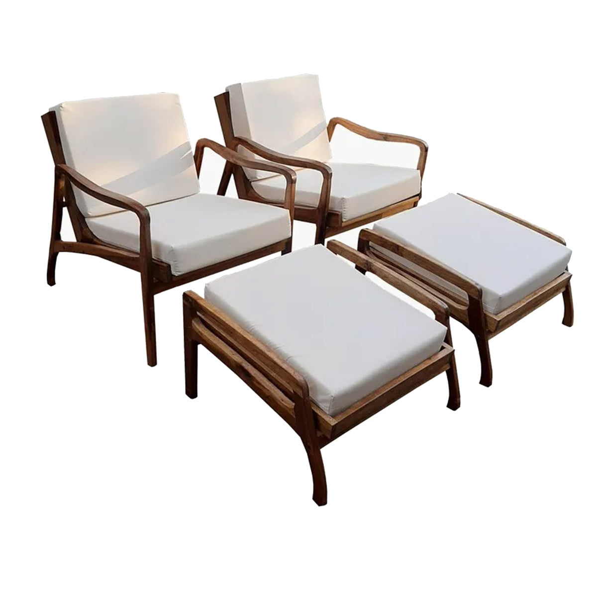 02 Poltronas E 02 Puffs De Madeira Maciça Demolição Morumbi Com Futons Inclusos