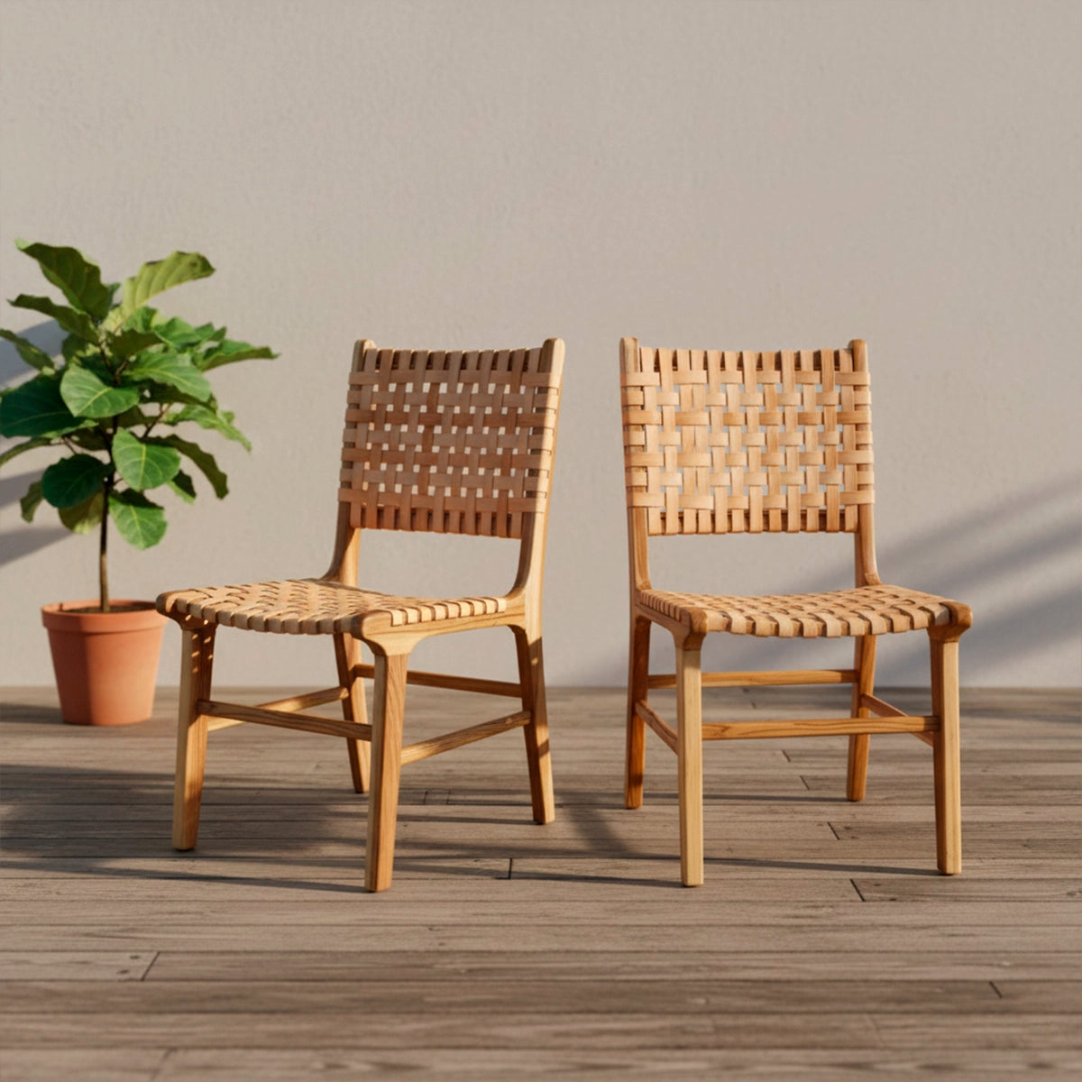 Cadeira Sabiá - Com Assento e Encosto Em Couro Cru Natural Trançado À Mão