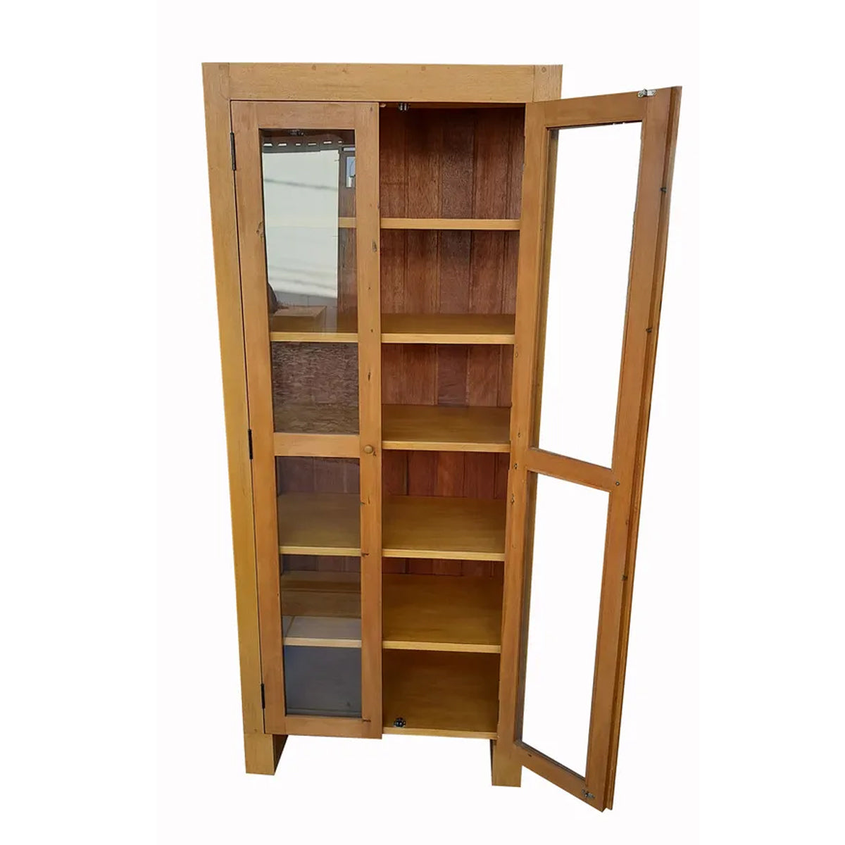 Armário Cristaleira De Madeira Maciça Demolição Com Pés Retos Vazados