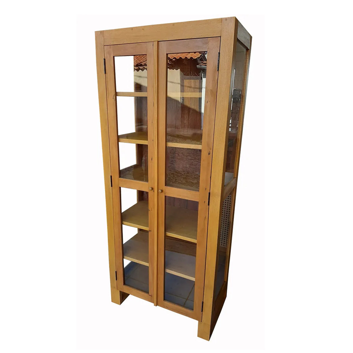 Armário Cristaleira De Madeira Maciça Demolição Com Pés Retos Vazados