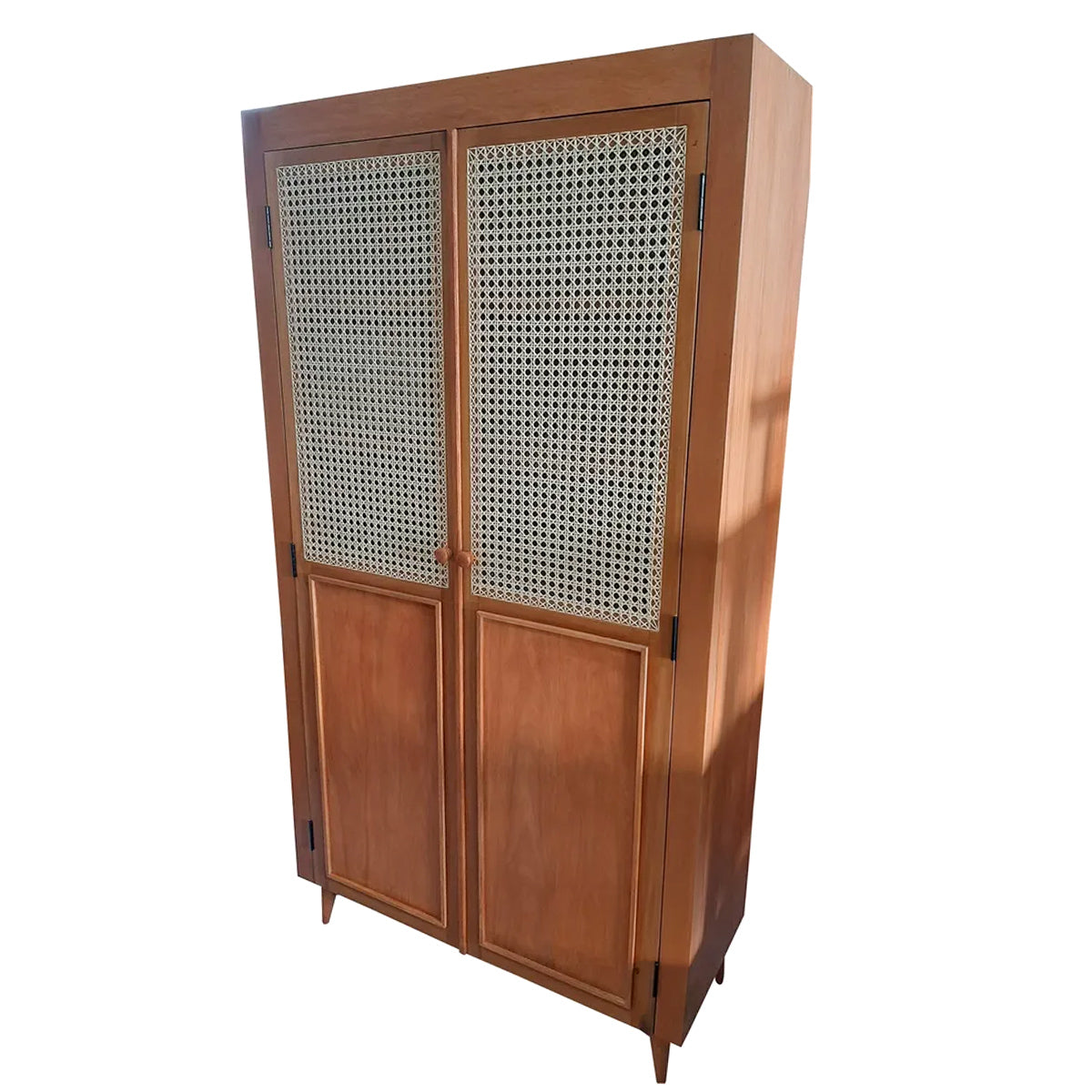 Armário De Madeira Maciça Demolição Retrô Com Duas Portas em Palhinha Natural Indiana E Madeira