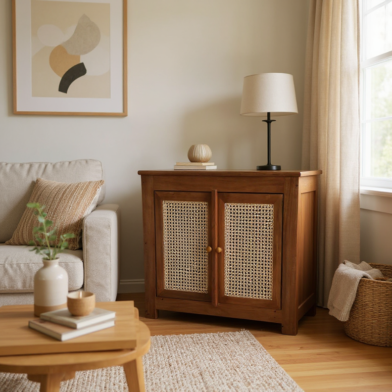 Armário De Madeira Maciça Villa Com porta palhinha