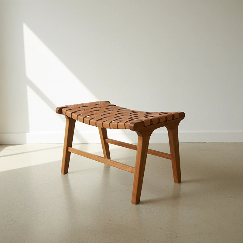 Banqueta Descanso para Pés Modelo Relax - Assento em Couro Cru