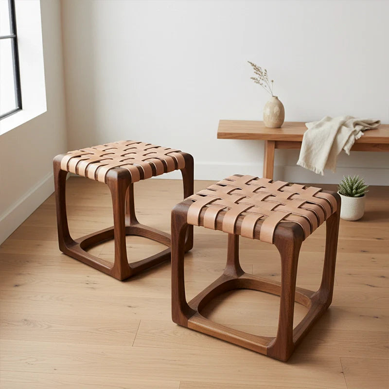 Conjunto Mesa Jantar Camburi Com 04 Banquinhos Ó assento em couro natural