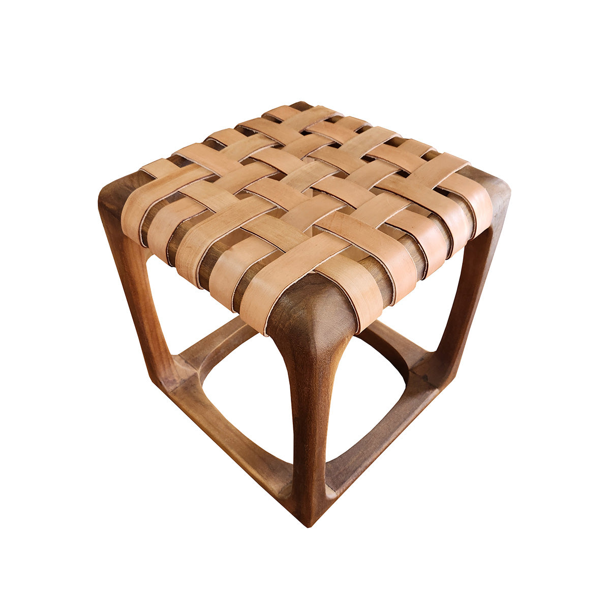 Banquinho Modelo Ó com assento em couro cru Natural