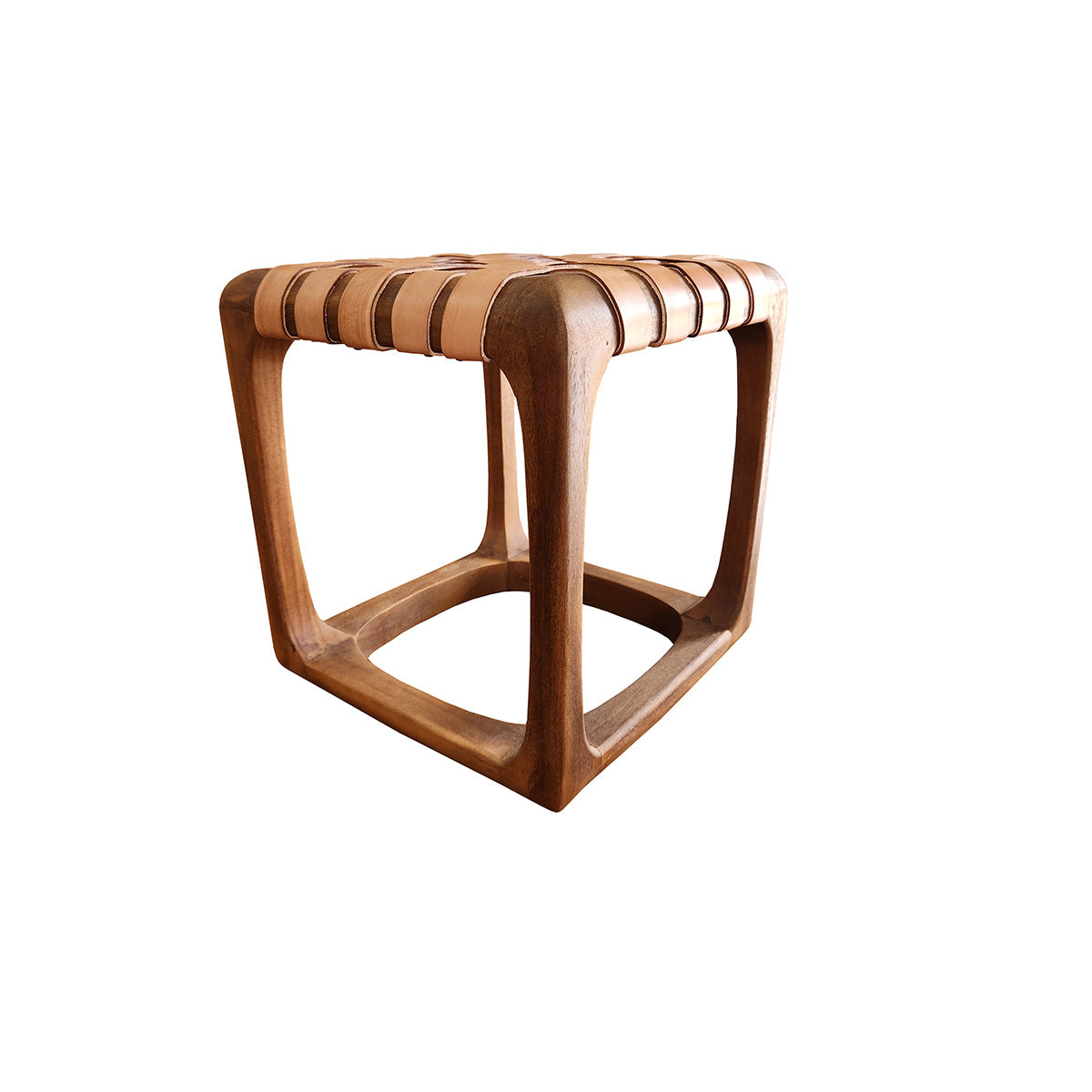 Banquinho Modelo Ó com assento em couro cru Natural