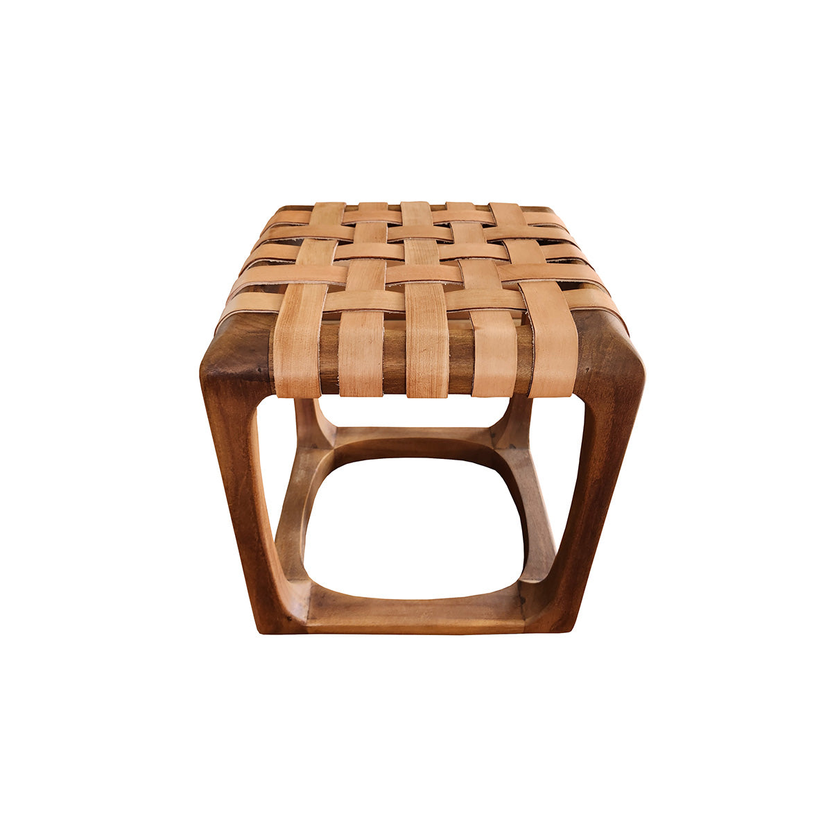 Banquinho Modelo Ó com assento em couro cru Natural