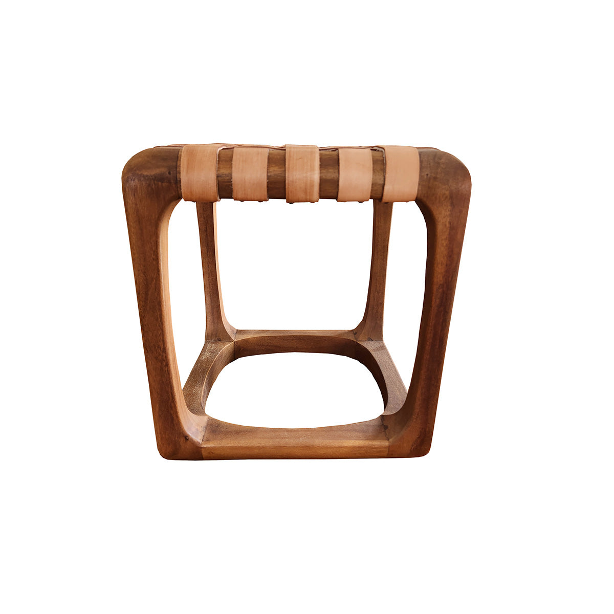 Banquinho Modelo Ó com assento em couro cru Natural