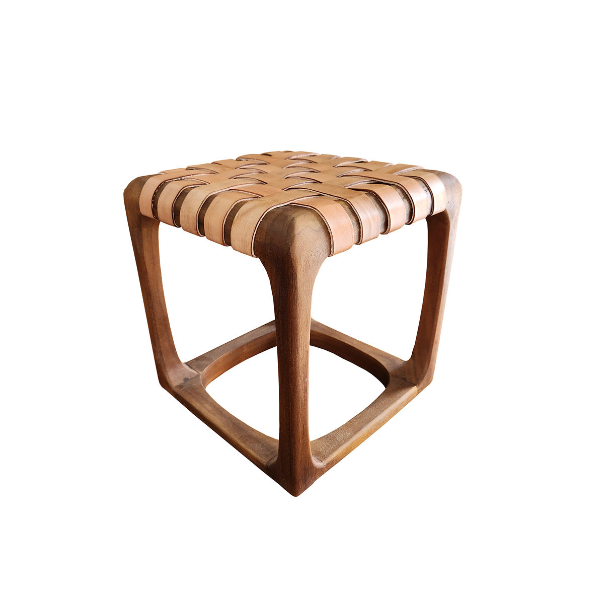 Banquinho Modelo Ó com assento em couro cru Natural