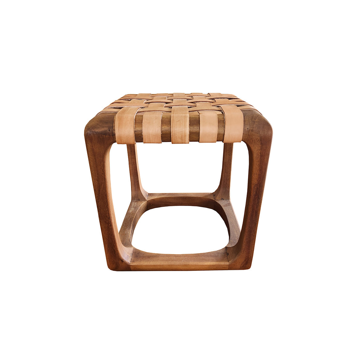 Banquinho Modelo Ó com assento em couro cru Natural