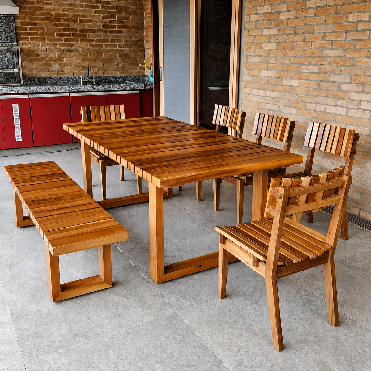 Conjunto De Mesa De Jantar E Um Banco De Madeira Maciça Demolição Geribá