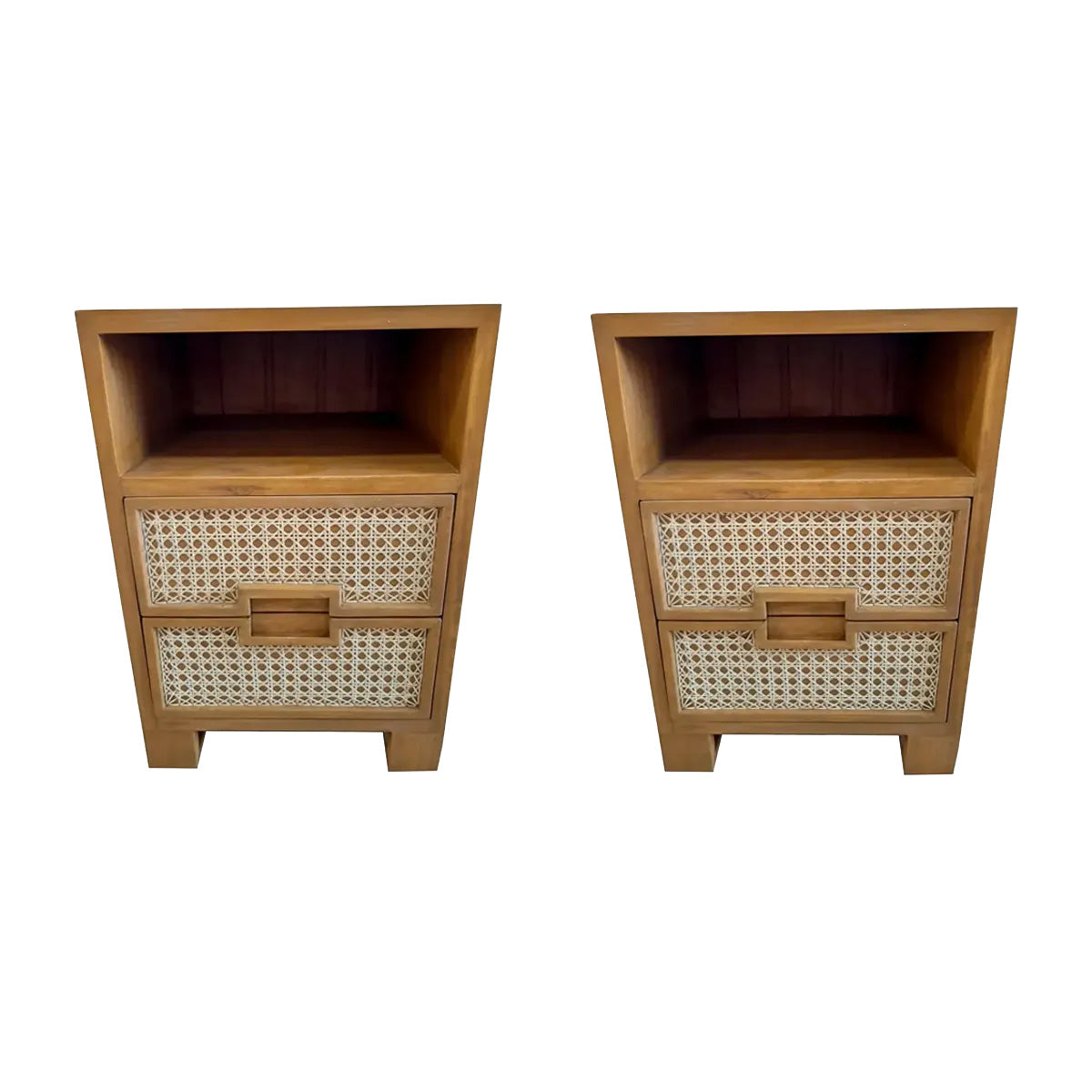 Conjunto Mesa De Cabeceira Modelo Praia Com Detalhe Nas Gavetas Em Palhinha - 02 Unidades