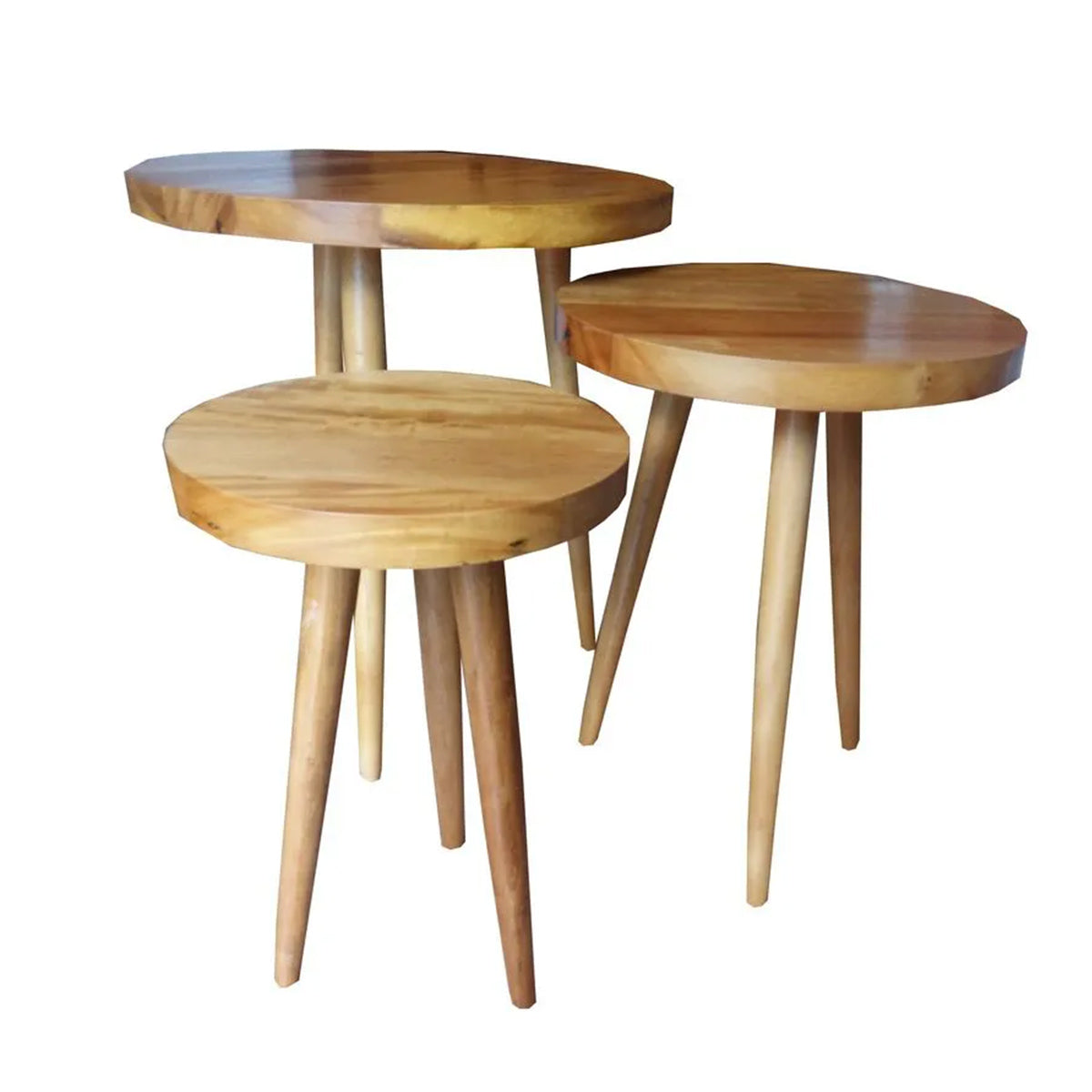 Conjunto De Mesas Laterais Redondas De Madeira Maciça Demolição Gramado Com Pés Palito