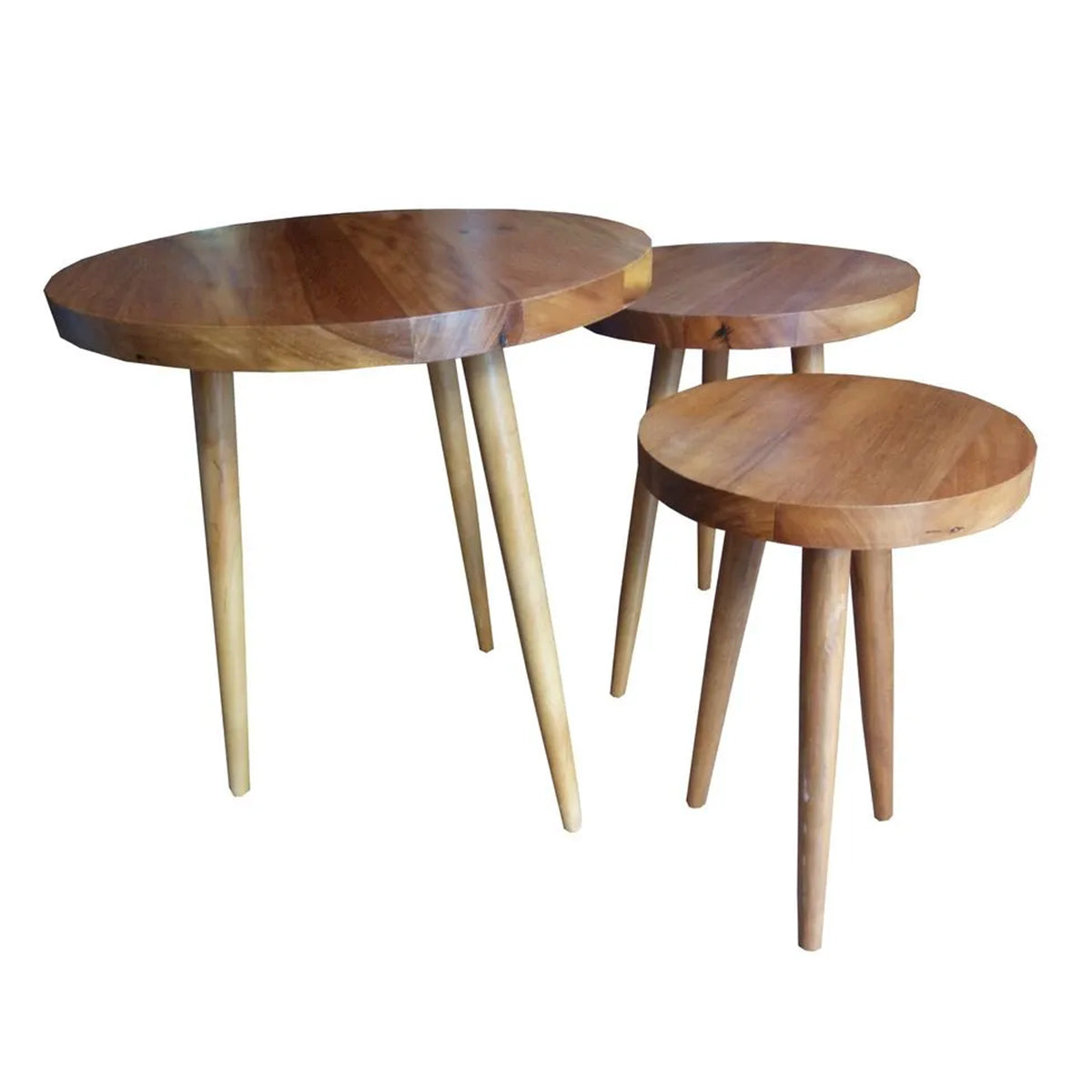Conjunto De Mesas Laterais Redondas De Madeira Maciça Demolição Gramado Com Pés Palito