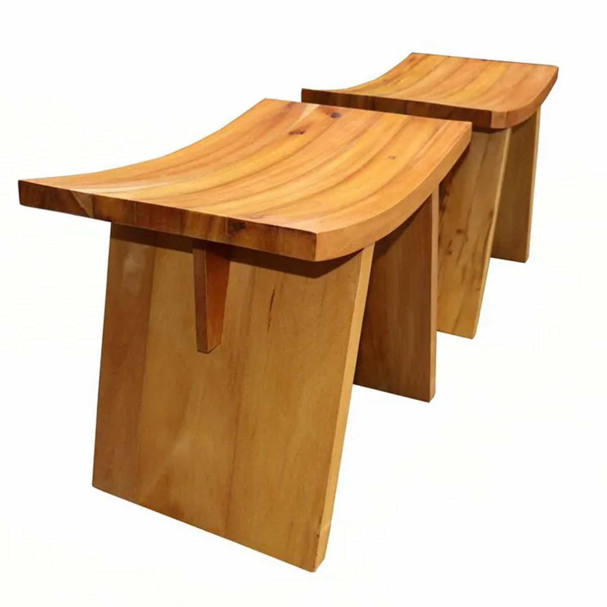 Conjunto De Duas Unidades De Banquinhos De Madeira Maciça Vella