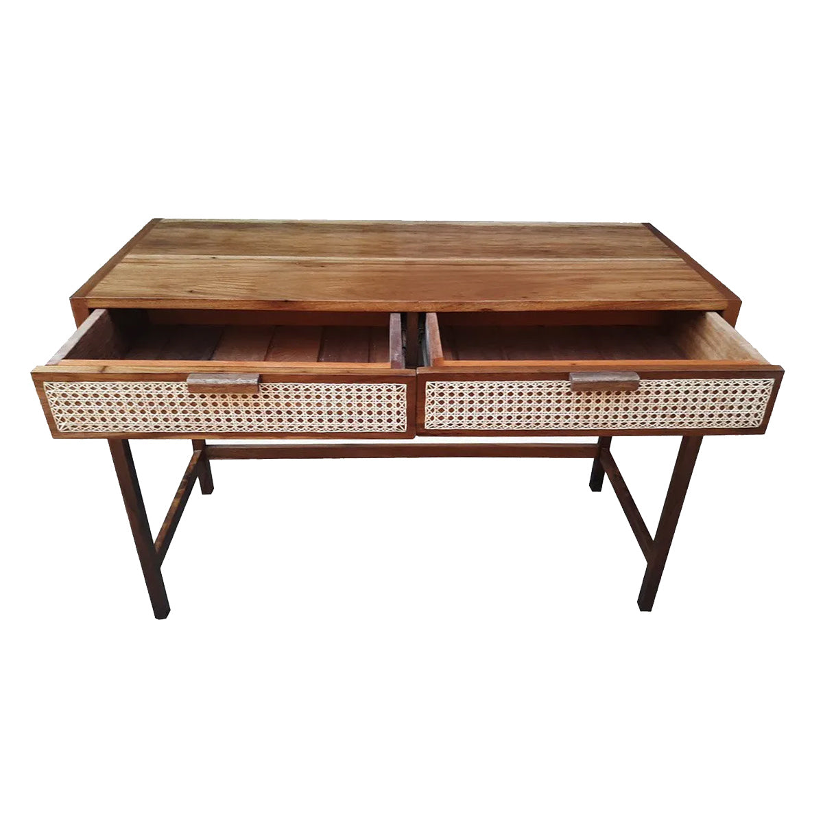 Escrivaninha De Madeira Maciça Demolição Palhinha Com Duas Gavetas