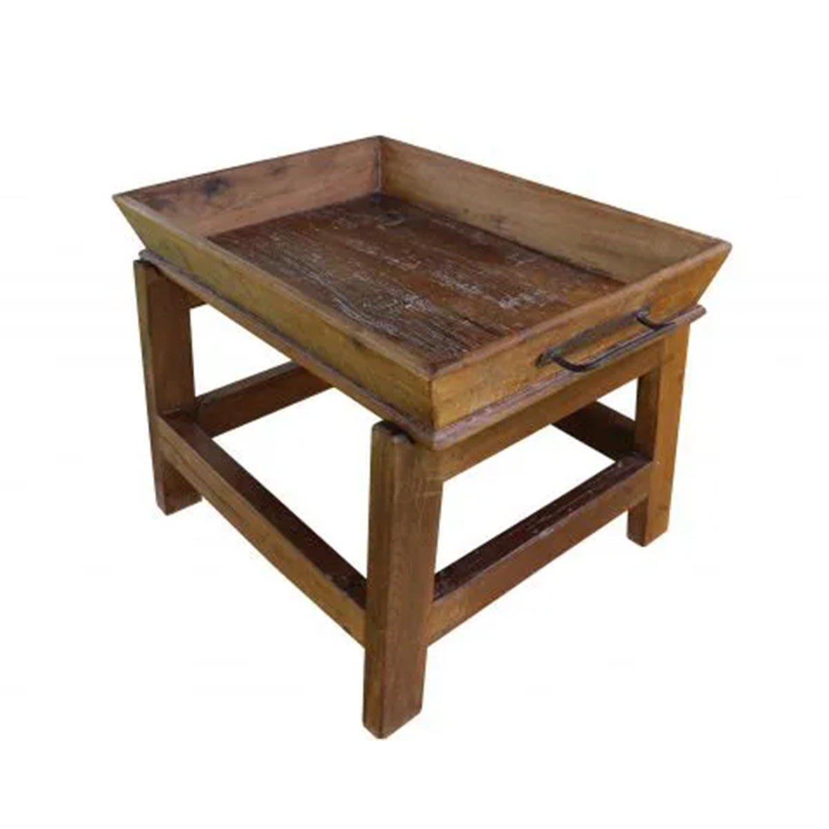Mesa De Centro ou Lateral Retangular de Madeira Maciça Demolição Araxá Com Bandeja Solta
