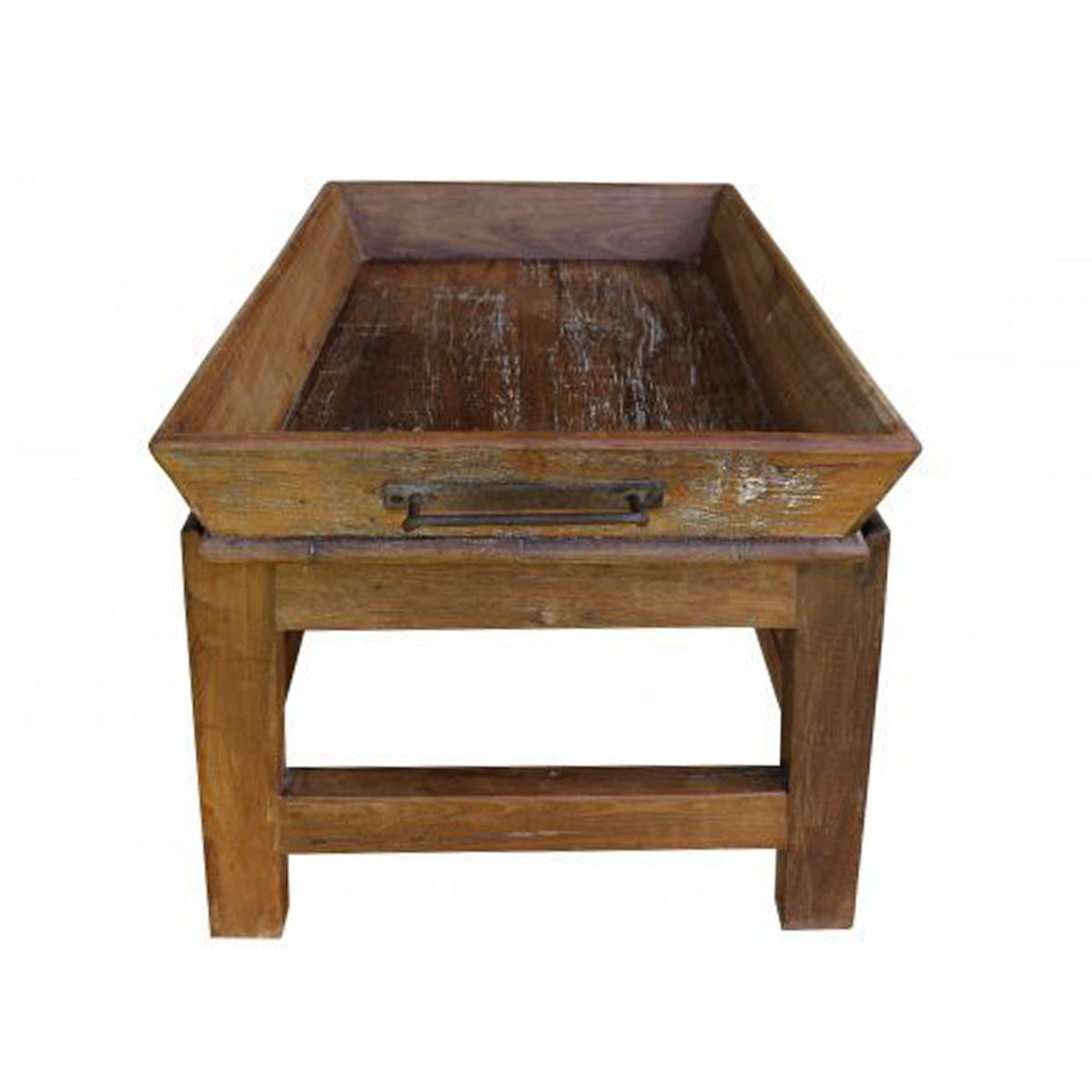 Mesa De Centro ou Lateral Retangular de Madeira Maciça Demolição Araxá Com Bandeja Solta