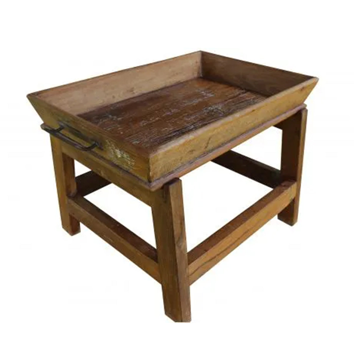 Mesa De Centro ou Lateral Retangular de Madeira Maciça Demolição Araxá Com Bandeja Solta