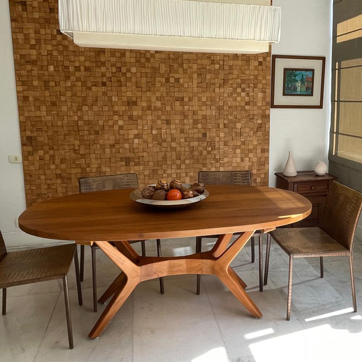 Mesa de Jantar De Madeira Maciça Demolição Com Tampo Oval Praia do Forte