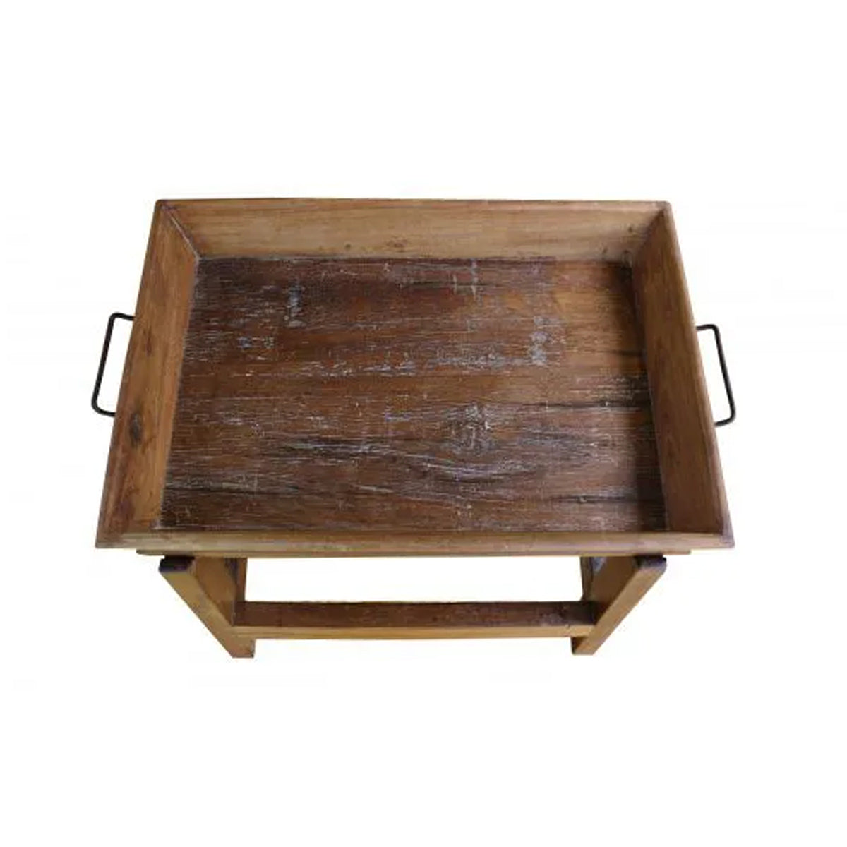 Mesa De Centro ou Lateral Retangular de Madeira Maciça Demolição Araxá Com Bandeja Solta