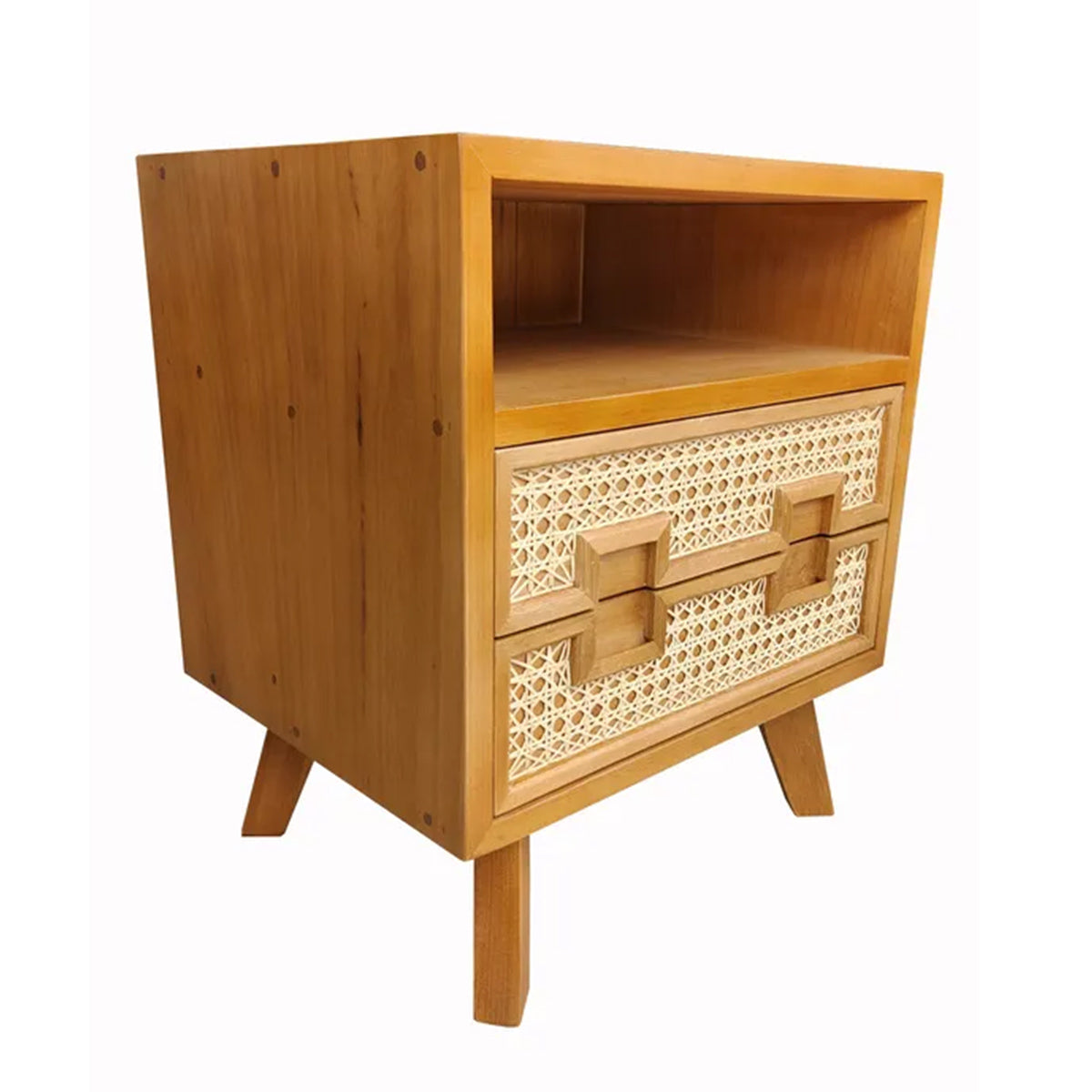 Mesa de Cabeceira De Madeira Maciça Demolição Trindade Com Duas Gavetas Frente Em Palhinha