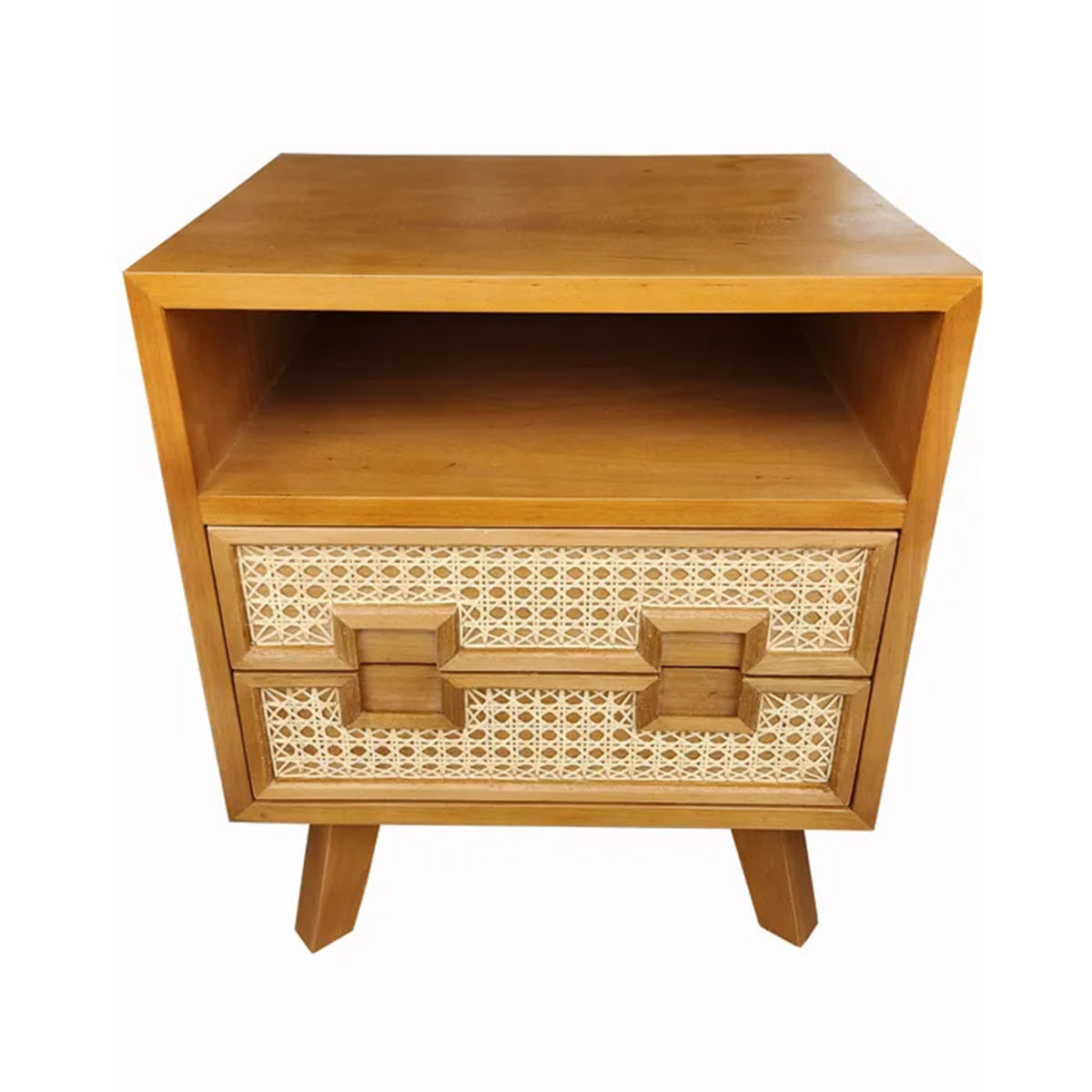 Mesa de Cabeceira De Madeira Maciça Demolição Trindade Com Duas Gavetas Frente Em Palhinha