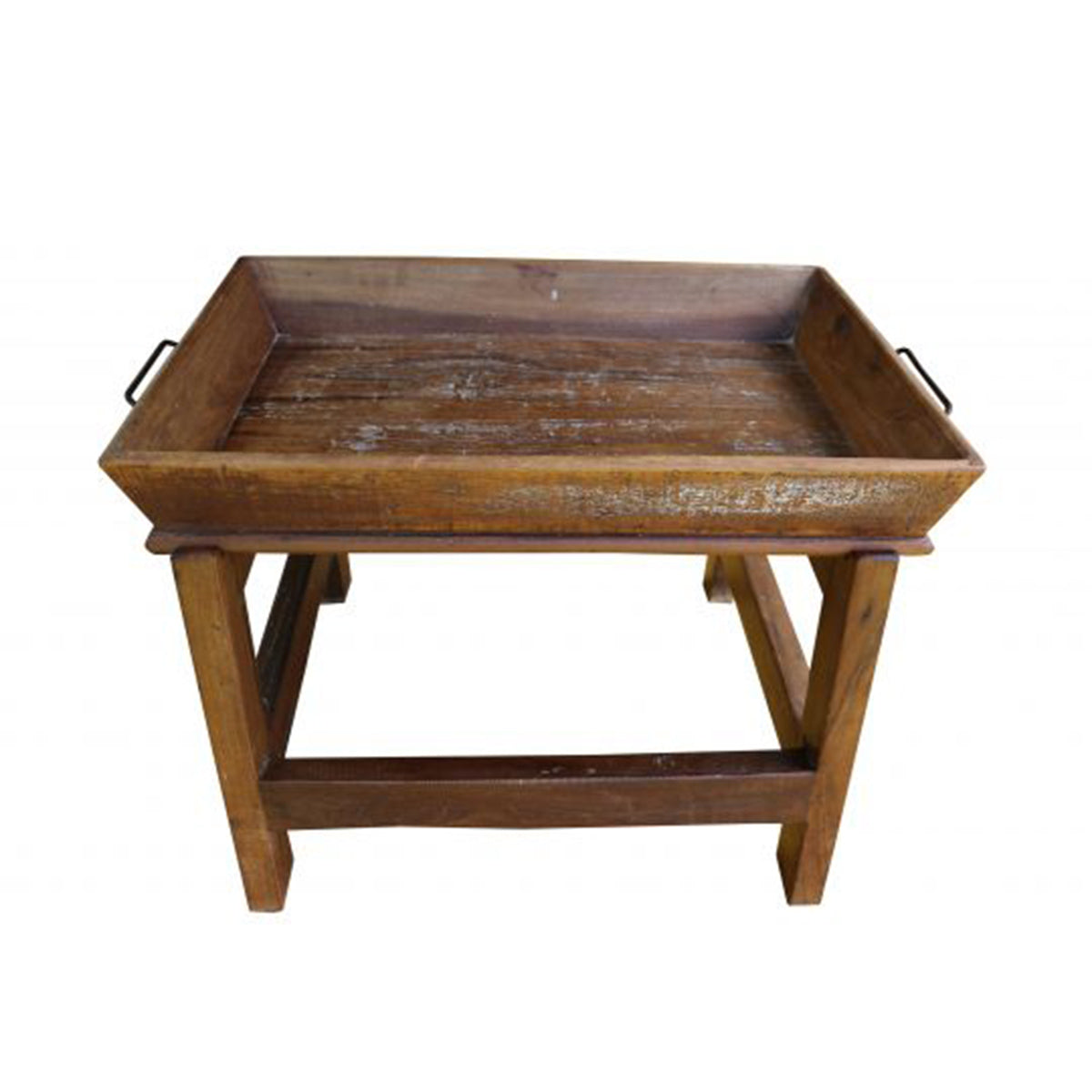 Mesa De Centro ou Lateral Retangular de Madeira Maciça Demolição Araxá Com Bandeja Solta