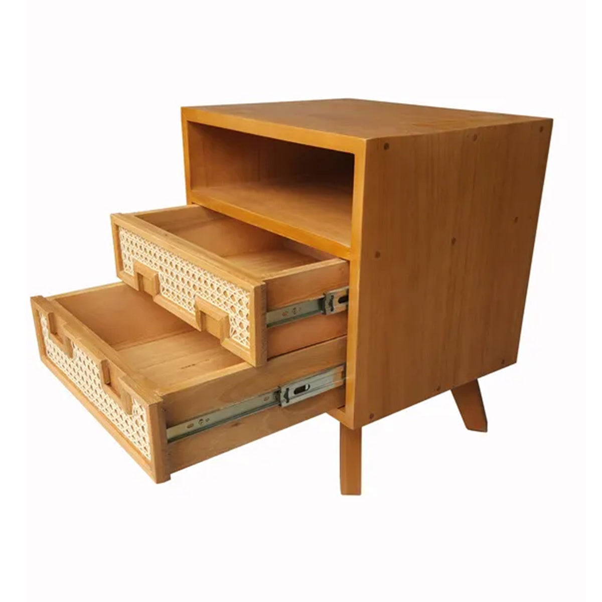 Mesa de Cabeceira De Madeira Maciça Demolição Trindade Com Duas Gavetas Frente Em Palhinha