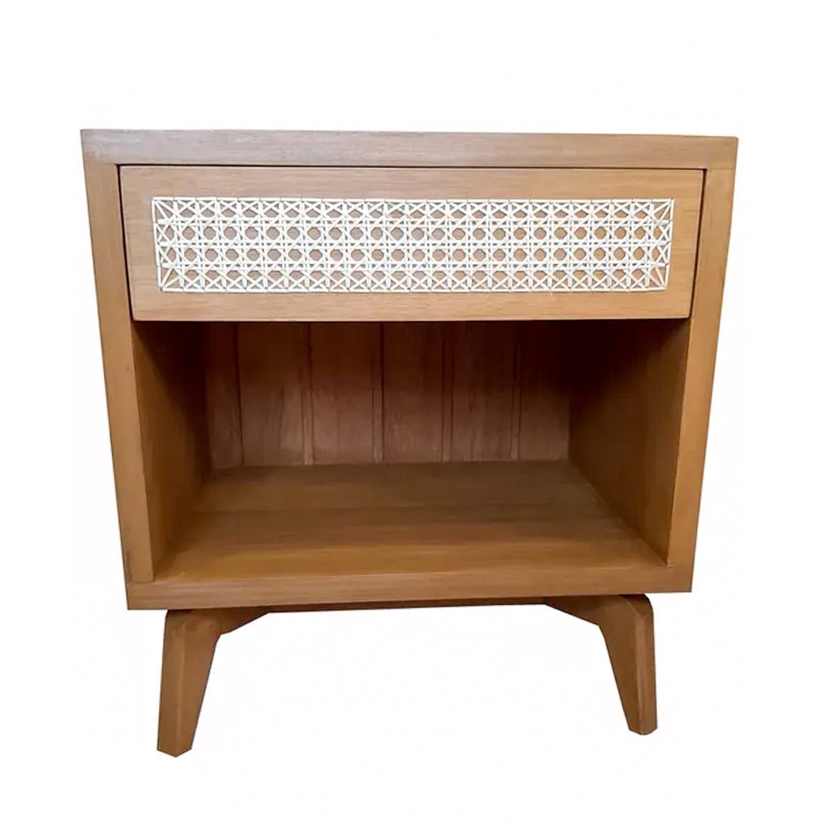 Mesa De Cabeceira De Madeira Maciça Demolição Angra Com Uma Gaveta Com Frente Em Palhinha Natural Indiana