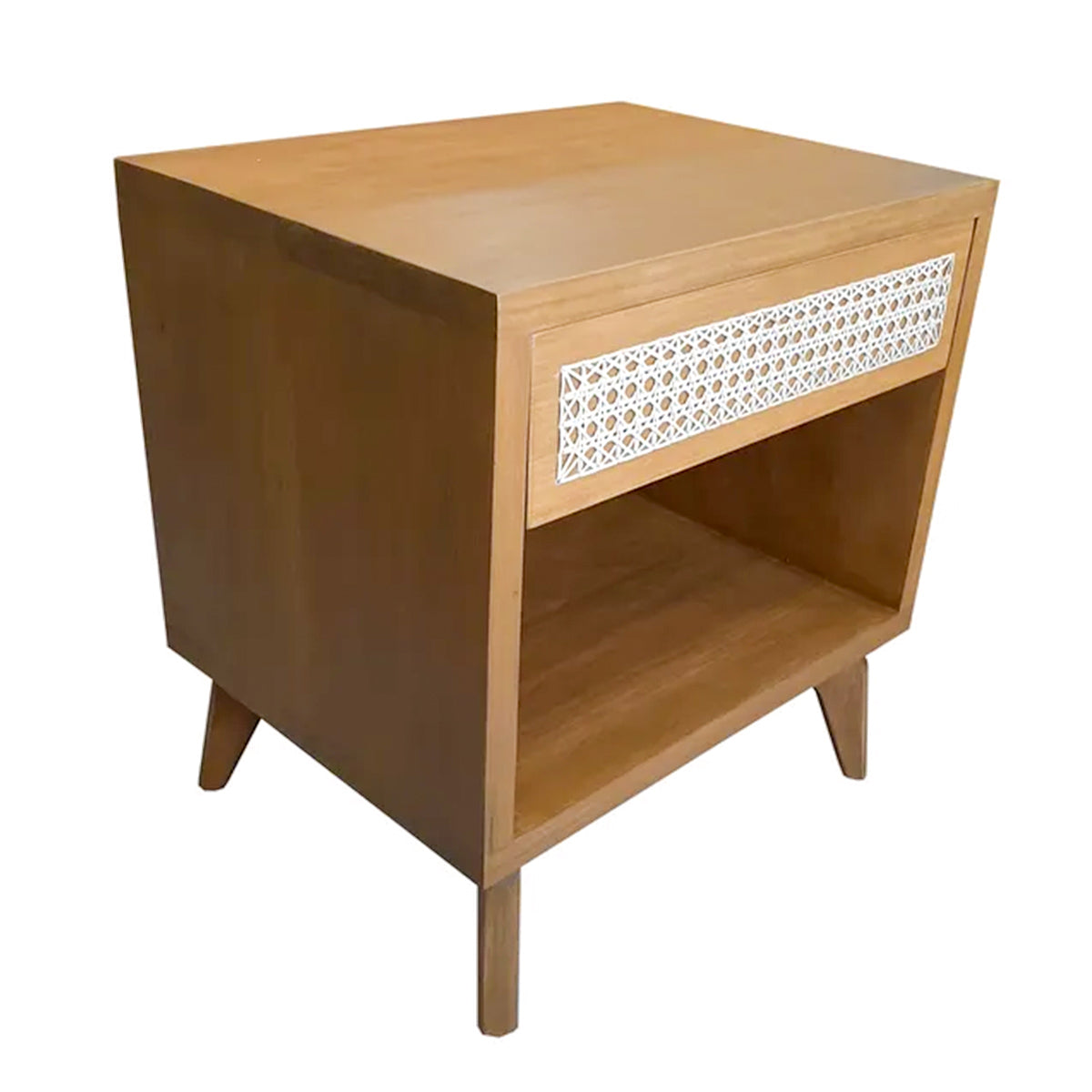 Mesa De Cabeceira De Madeira Maciça Demolição Angra Com Uma Gaveta Com Frente Em Palhinha Natural Indiana