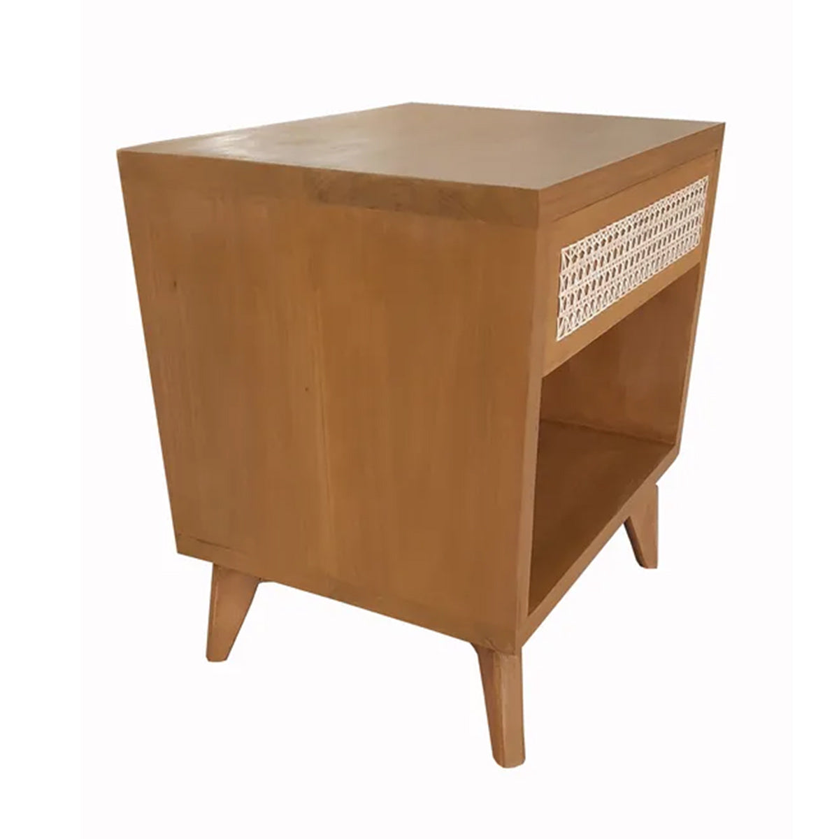 Mesa De Cabeceira De Madeira Maciça Demolição Angra Com Uma Gaveta Com Frente Em Palhinha Natural Indiana