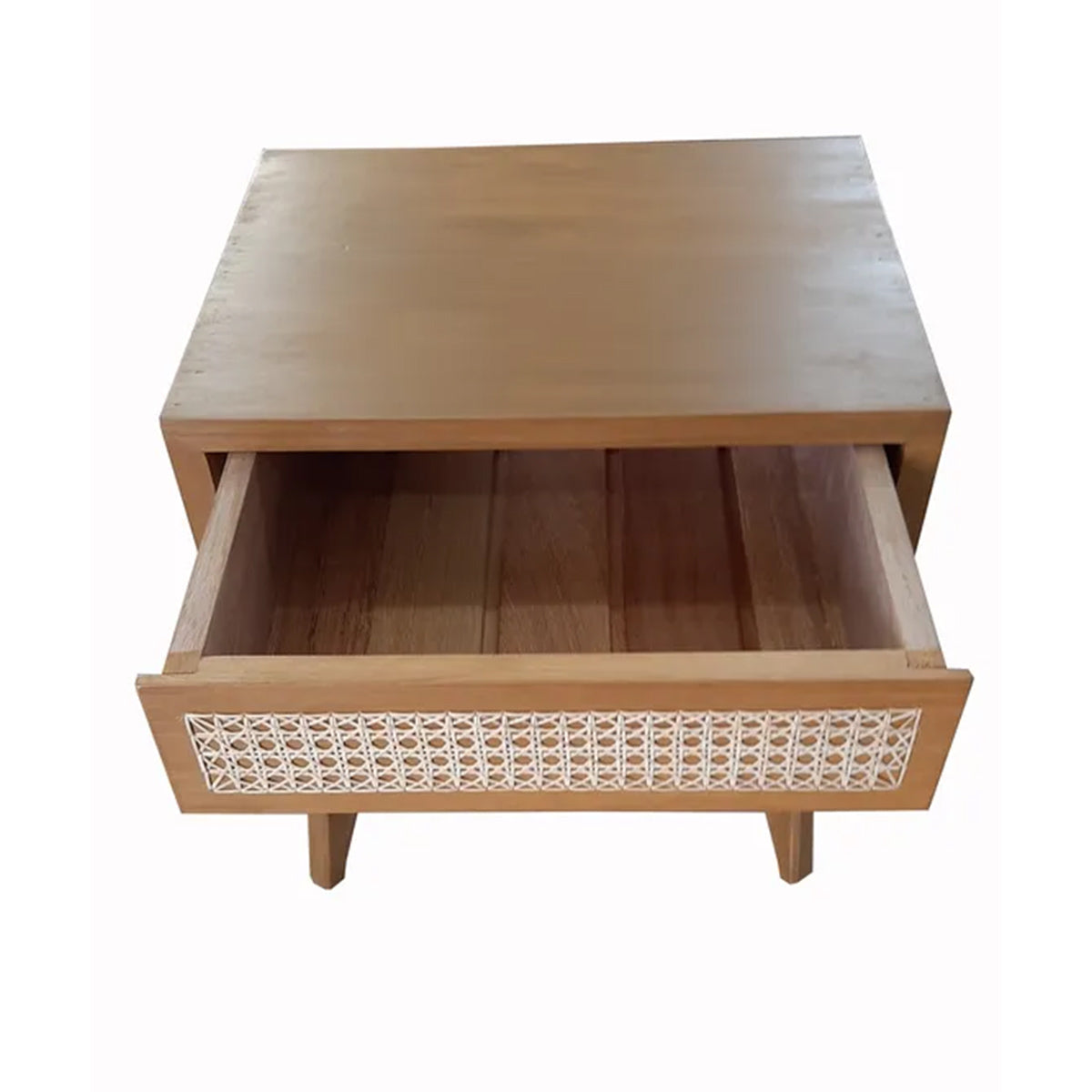 Mesa De Cabeceira De Madeira Maciça Demolição Angra Com Uma Gaveta Com Frente Em Palhinha Natural Indiana