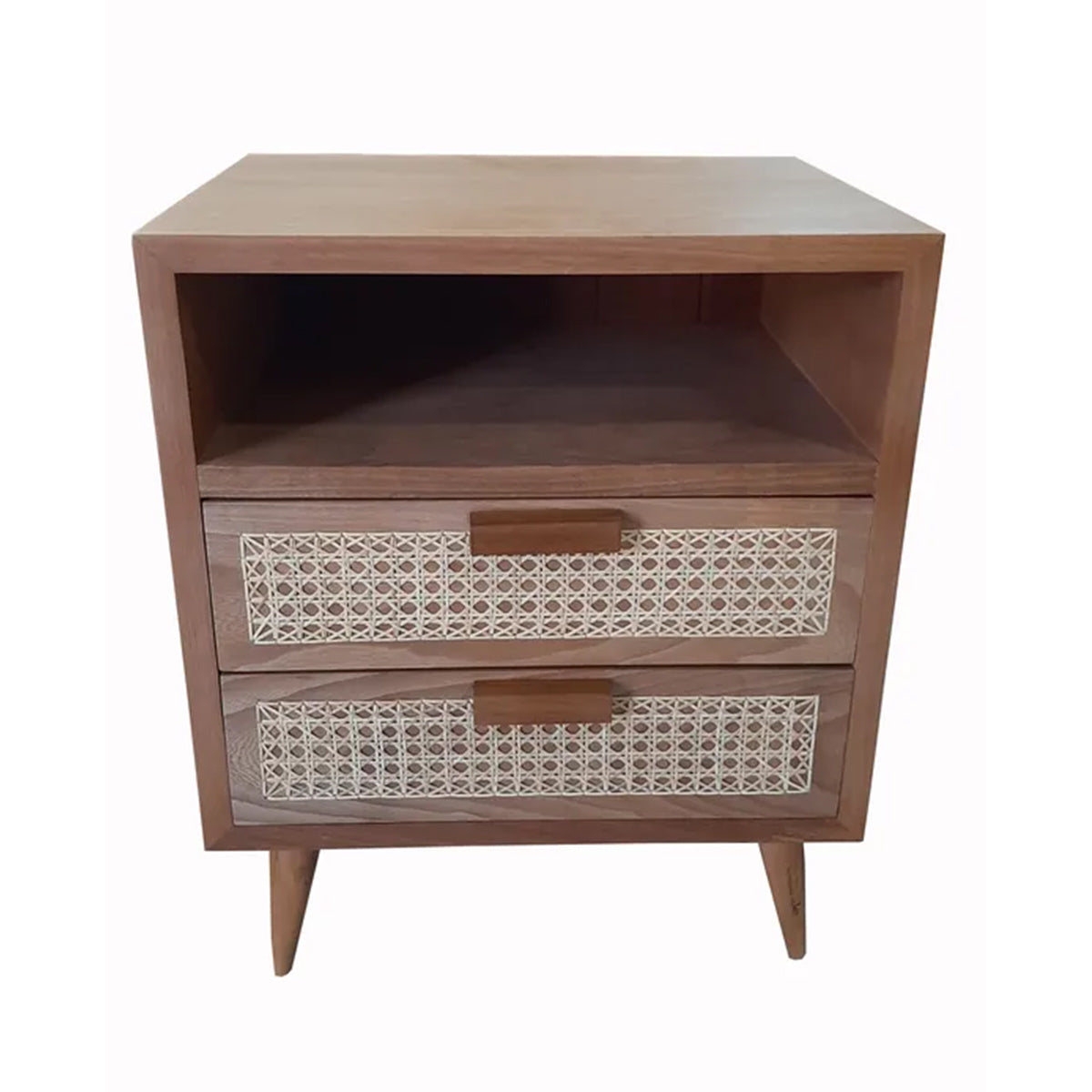 Mesa De Cabeceira De Madeira Maciça Demolição Joatinga Com Duas Gavetas Frente Palhinha