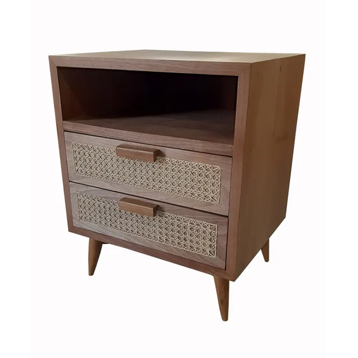 Mesa De Cabeceira De Madeira Maciça Demolição Joatinga Com Duas Gavetas Frente Palhinha