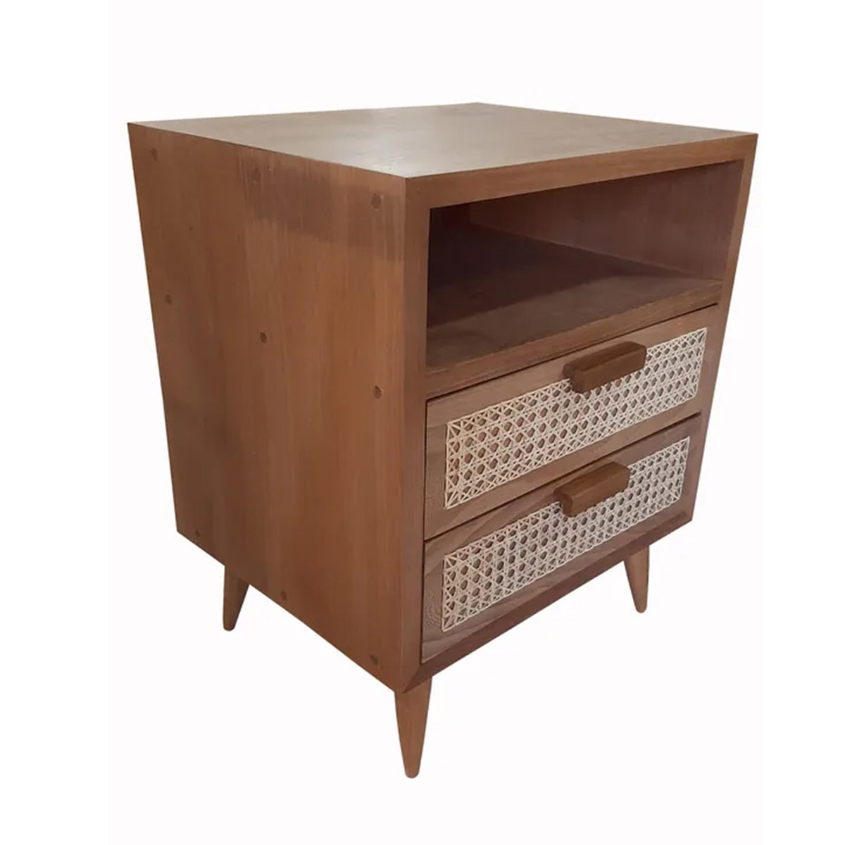 Mesa De Cabeceira De Madeira Maciça Demolição Joatinga Com Duas Gavetas Frente Palhinha