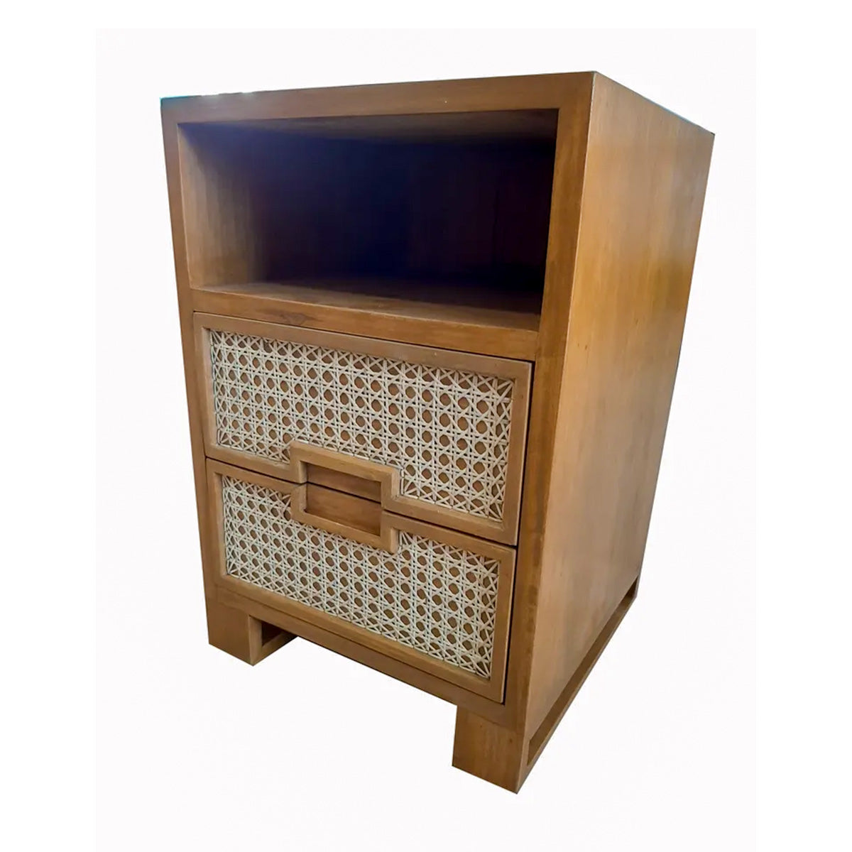 Mesa De Cabeceira De Madeira Maciça Demolição Modelo Praia Com Detalhe Nas Gavetas Em Palhinha