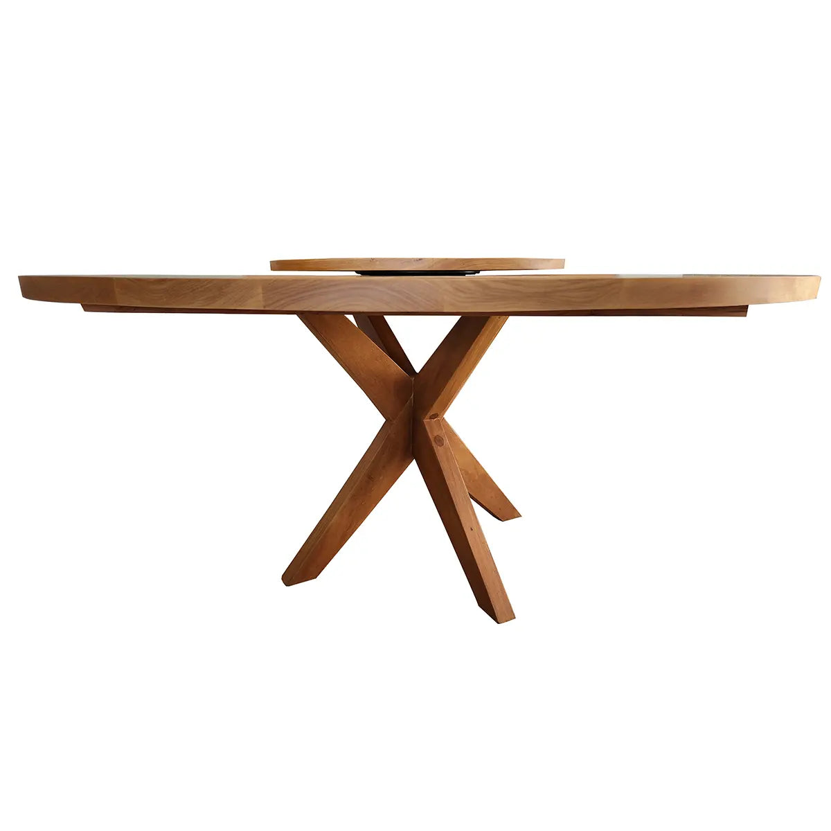 Mesa De Jantar Redonda Madeira Maciça Com Prato Giratório Embú