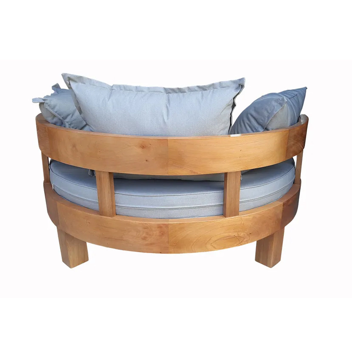 Sofá / Poltrona Redonda De Madeira Maciça Demolição Canastra Com Futon Para Assento E 04 Almofadas