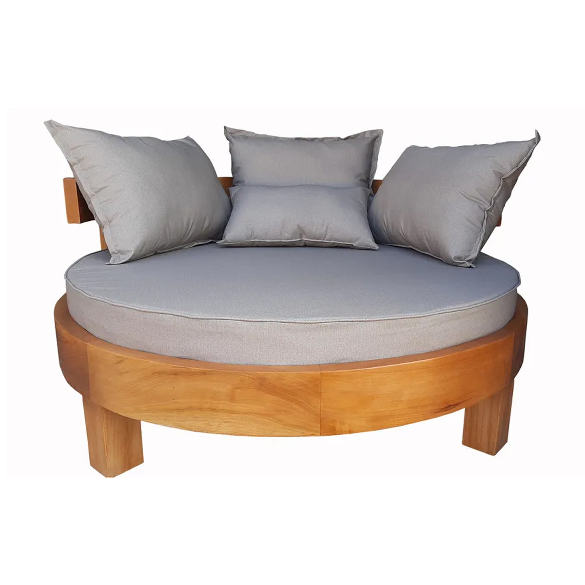 Sofá / Poltrona Redonda De Madeira Maciça Demolição Canastra Com Futon Para Assento E 04 Almofadas