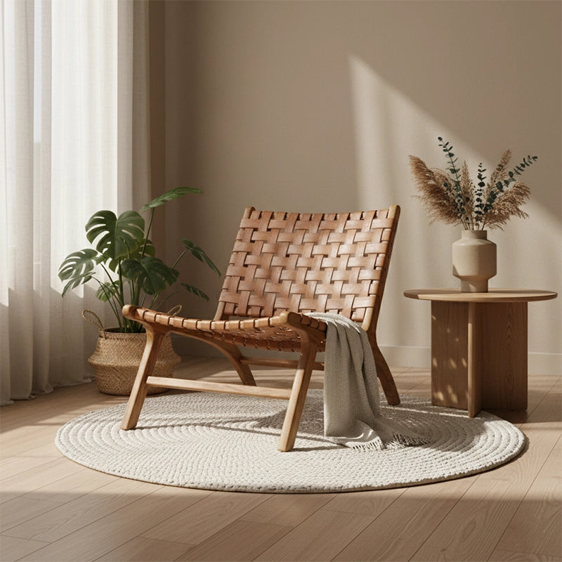 Poltrona de Madeira Teka em Couro Cru Caraíva