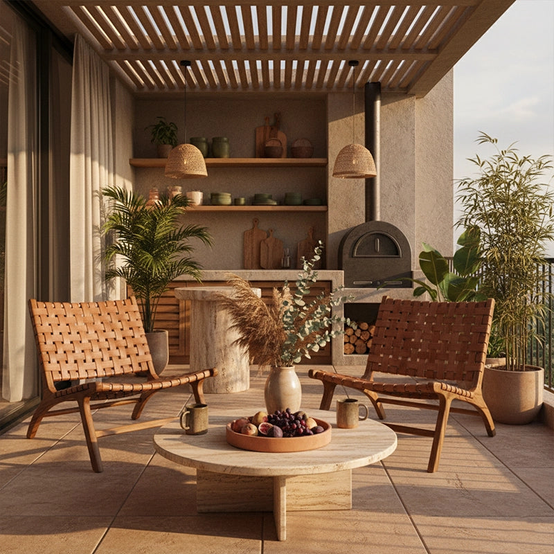 Poltrona de Madeira Teka em Couro Cru Caraíva