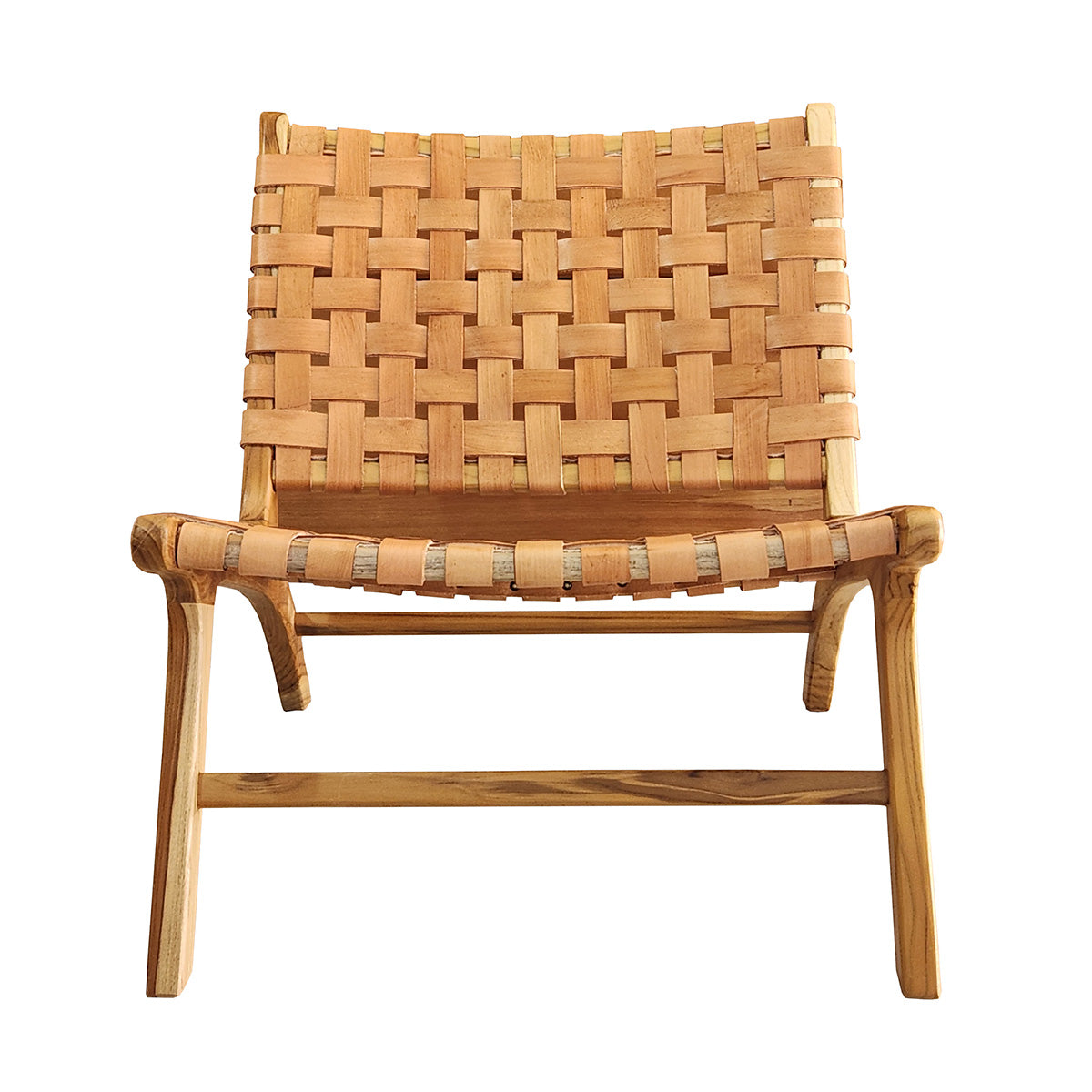 Conjunto 02 unidades de Poltrona de Madeira Teka em Couro Cru Caraíva + 02 Banqueta Relax