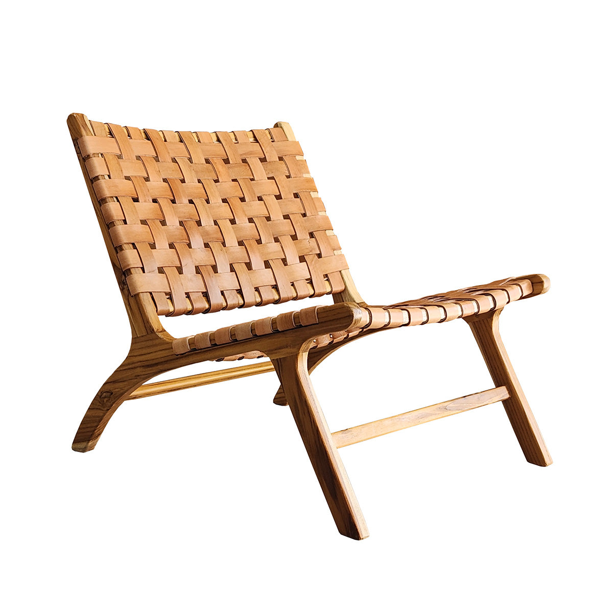 Conjunto 02 unidades de Poltrona de Madeira Teka em Couro Cru Caraíva + 02 Banqueta Relax