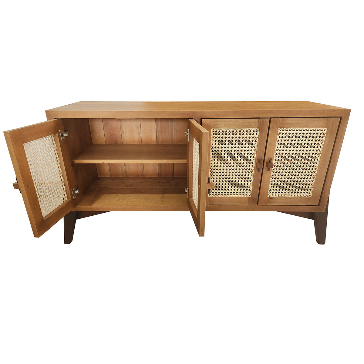 Rack Madeira Maciça Planalto Com 04 Portas Em Palhinha montantes aparentes