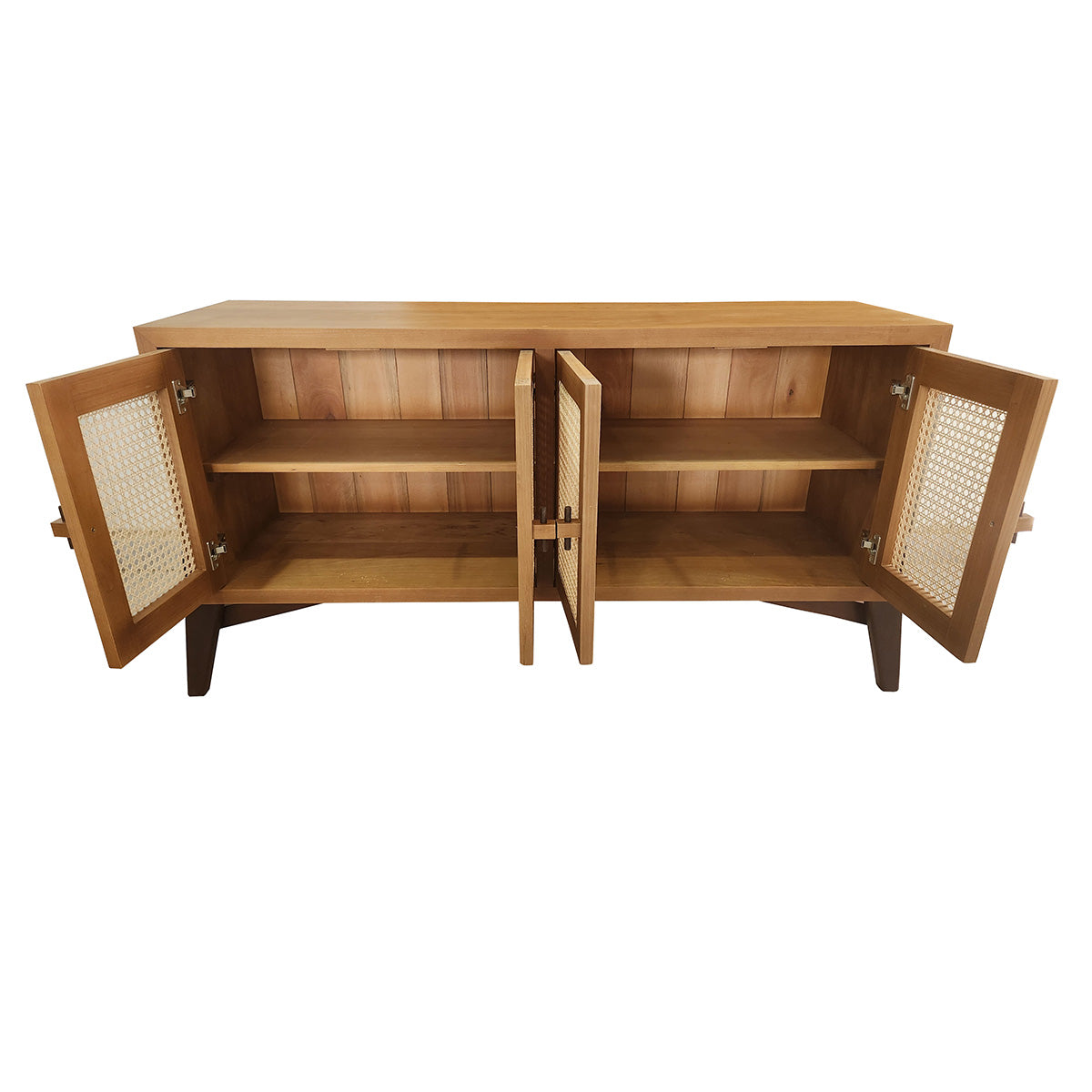 Rack Madeira Maciça Planalto Com 04 Portas Em Palhinha montantes aparentes