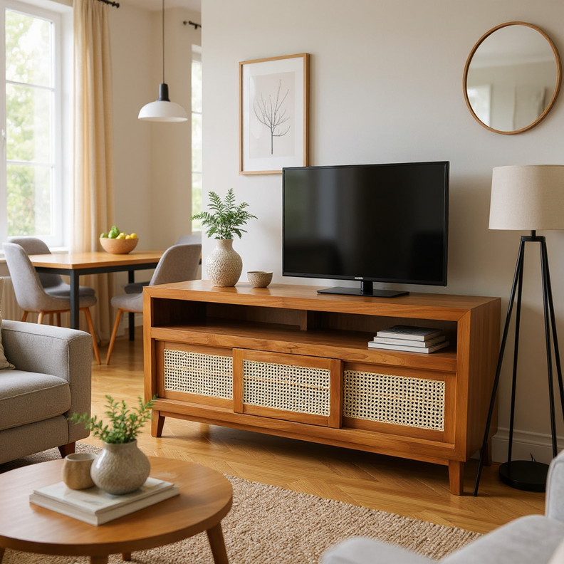 Rack Madeira Maciça com portas de correr palhinha Itamarati