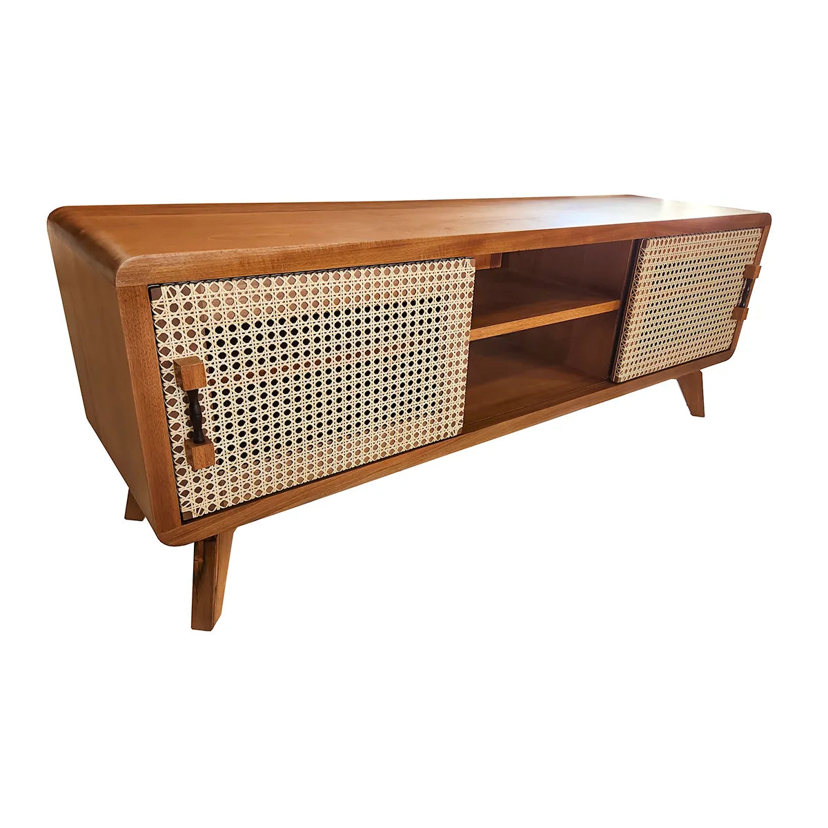 Rack De Madeira Maciça Olímpia Duas Portas De Correr Em Palhinha Indiana Natural